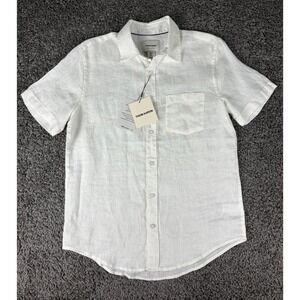 Thom Aaron Mens 100% Linen Short Sleeve Button Down Shirt White Small NWT